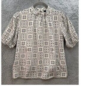 Ann Taylor Geo Tile Print Short Sleeve Blouse